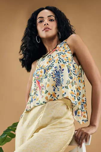 Yellow bird and tile printed co ord set