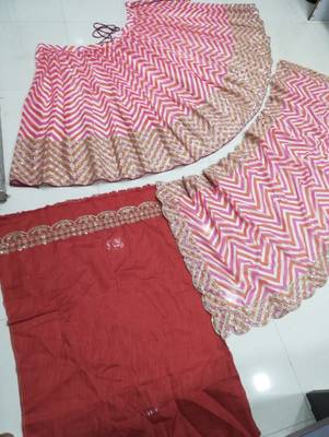 Multicolor Thread Embroidered Georgette Laheriya Printed Indian Lehenga Dress 5