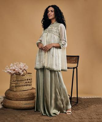 Grey azra embellished top with flared pants 2