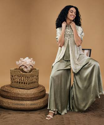Grey azra embellished top with flared pants 5