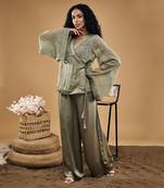 Grey azra embellished overlaped top with pants