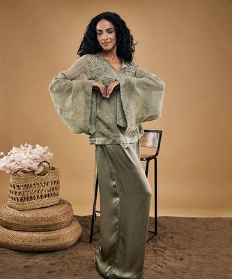 Grey azra embellished overlaped top with pants 4
