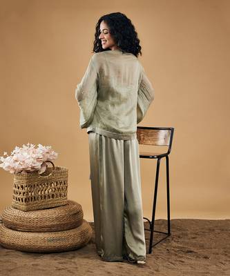 Grey azra embellished overlaped top with pants 5