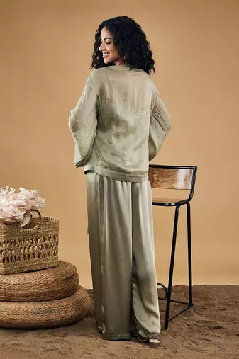 Grey azra embellished overlaped top with pants