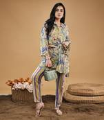 Multicolor marble mosaic embellished shirt with pants