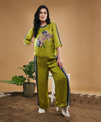 Green orchid bloom printed co ord set 1