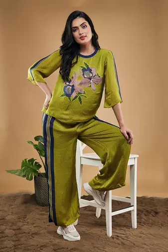 Green orchid bloom printed co ord set