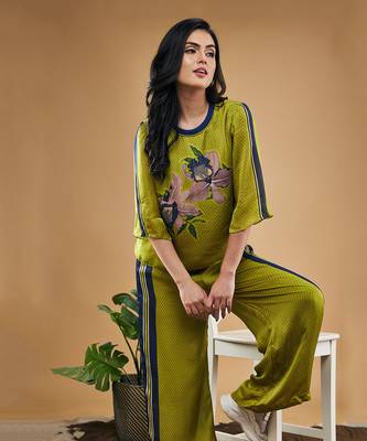 Green orchid bloom printed co ord set 3