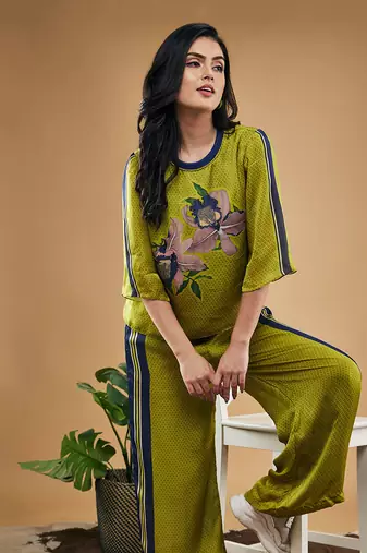 Green orchid bloom printed co ord set