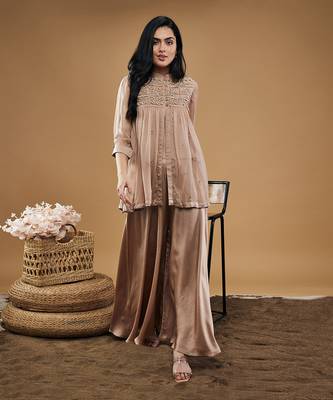 Mauve azra embellished top with flared pants 1