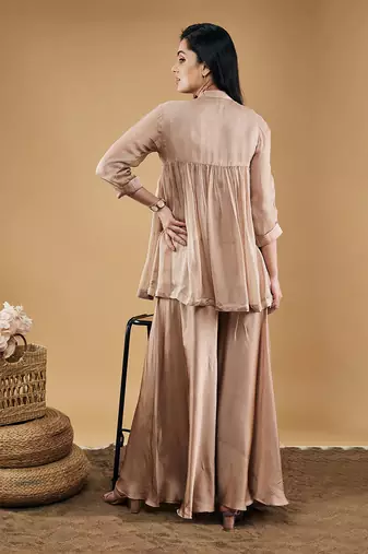 Mauve azra embellished top with flared pants