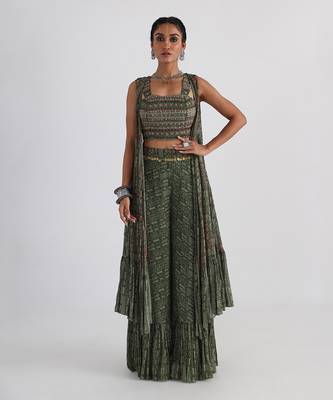 Olive green printed cape set 1