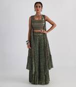 Olive green printed cape set