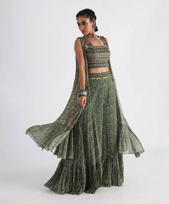 Olive green printed cape set 2