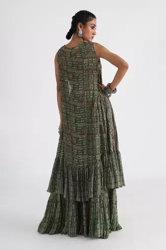 Olive green printed cape set