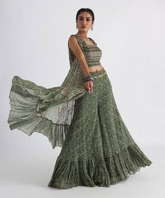 Olive green printed cape set 5