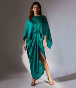 Teal green embroidered drape dress