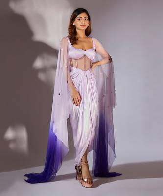 Lilac embroidered draped corset dress 1