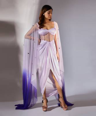 Lilac embroidered draped corset dress 2