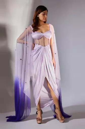 Lilac embroidered draped corset dress