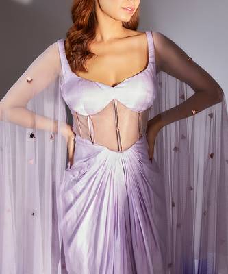 Lilac embroidered draped corset dress 3
