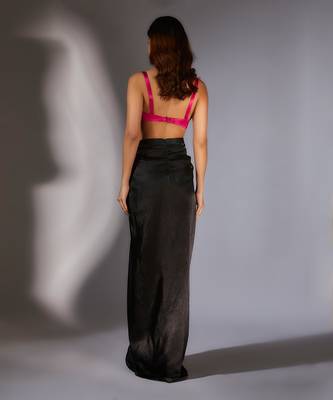 Pink & black embroidered draped skirt set 4