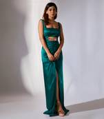 Teal green embroidered cutout dress