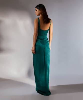 Teal green embroidered cutout dress 3