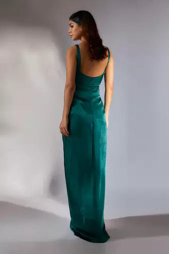 Teal green embroidered cutout dress