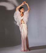 Baby pink embroidered ruffle draped skirt set