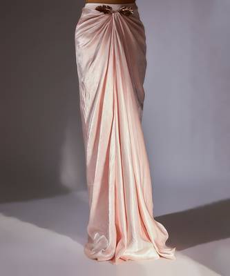 Baby pink embroidered ruffle draped skirt set 3