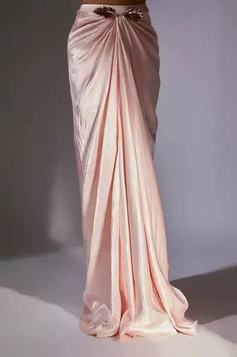 Baby pink embroidered ruffle draped skirt set