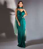 Teal green embroidered draped dress