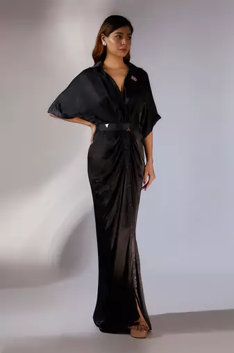 Black embroidered shirt dress