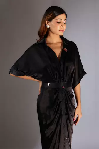 Black embroidered shirt dress