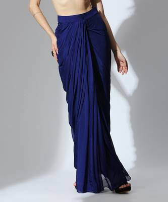 Royal blue embroidered draped shirt set 4