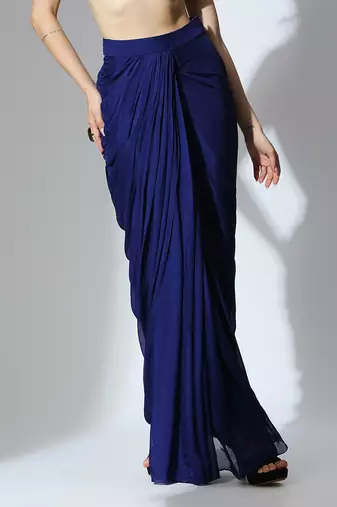 Royal blue embroidered draped shirt set