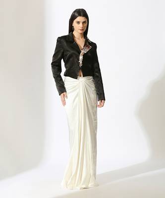Black & white embroidered blazer skirt set 1