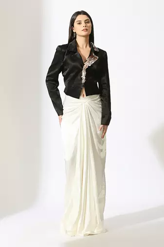 Black & white embroidered blazer skirt set