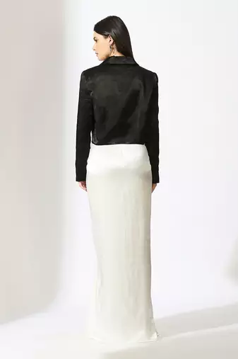 Black & white embroidered blazer skirt set