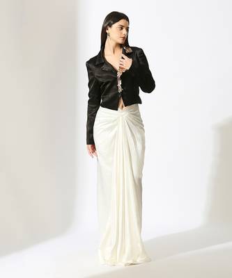 Black & white embroidered blazer skirt set 5