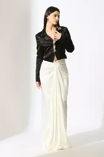Black & white embroidered blazer skirt set