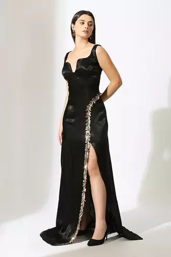 Black embroidered gown