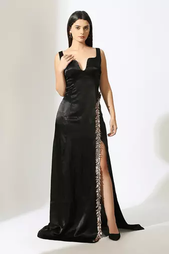 Black embroidered gown