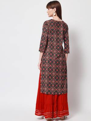 Women's Embroidered Straight Kurti in Black & Red 2