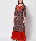 Women's Embroidered Straight Kurti in Black & Red