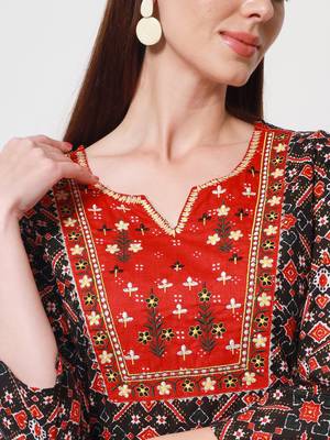 Women's Embroidered Straight Kurti in Black & Red 5