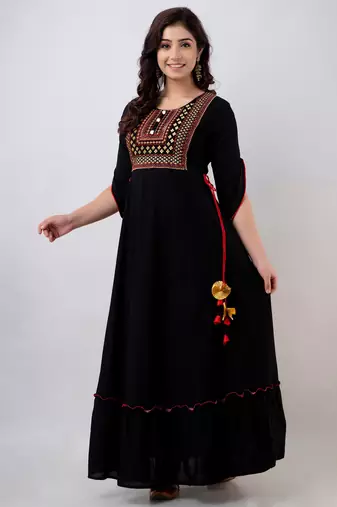 Women's Embroidered Anarkali kurta in Black