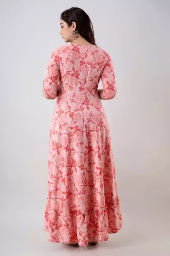 Women's Embroidered Anarkali kurta in Pink