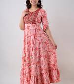 Women's Embroidered Anarkali kurta in Pink